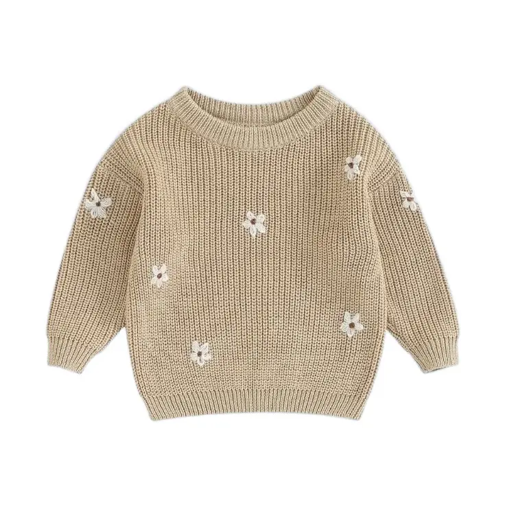 Flower embroidered knit sweater