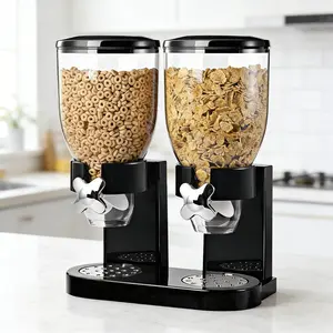 Cereal Dispenser, Candy Dispenser, Cereal Containers Storage, Dog Food Storage Container, Cereal Dispenser Countertop, Kitchen, Storage for Cereal, Dog Food, or Snack, Perfect for Rice, Candy, Coffee Beans, Black, 34oz Each Capacity