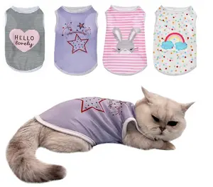 4Pcs Dog & Cat Shirts, Polka Dot & Stripe Sleeveless T-Shirts, Soft Breathable Pet Vests for Small to Medium Dogs & Cats(Size: S)