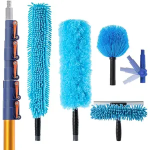 30 FT High Reach Cleaning Kit with 7-30 Foot Telescoping Extension Pole, Flexible Ceiling Fan Duster, Microfiber  Duster, Cobweb Duster & Window  & Washer