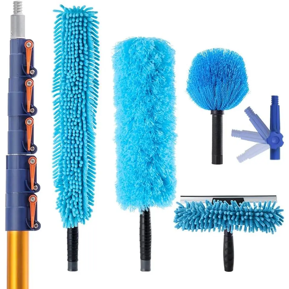 30 FT High Reach Cleaning Kit with 7-30 Foot Telescoping Extension Pole, Flexible Ceiling Fan Duster, Microfiber  Duster, Cobweb Duster & Window  & Washer