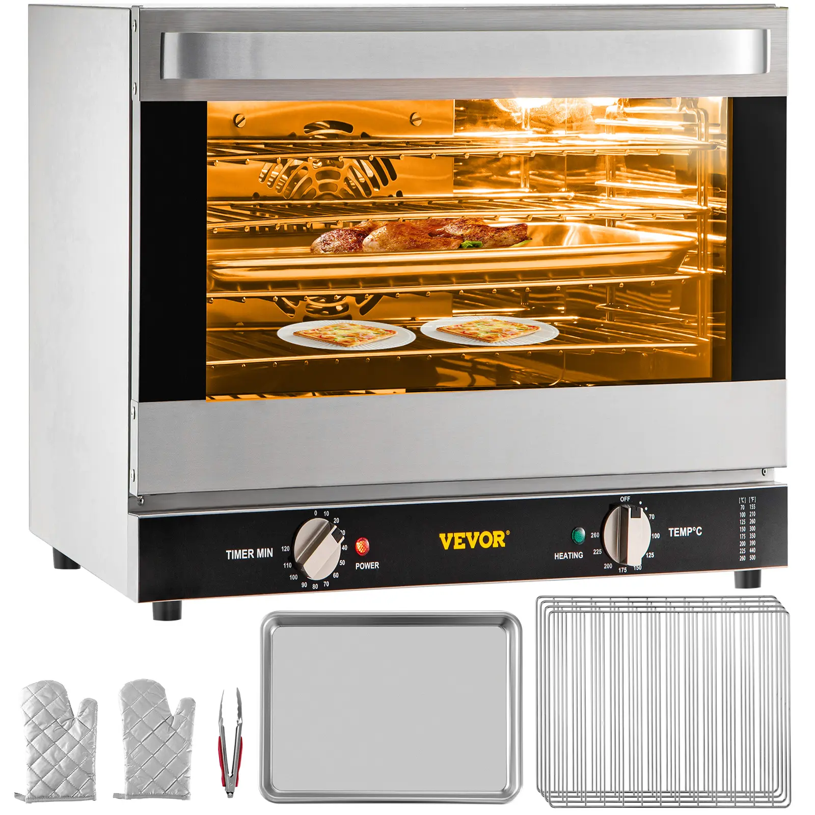 【summerfinds】VEVOR Commercial Convection Oven, 66L/60Qt, Half-Size Conventional Oven Countertop, 1800W 4-Tier Toaster with Front Glass Door, Electric Baking Oven with Trays Wire Racks Clip Gloves, 120V, ETL Listed