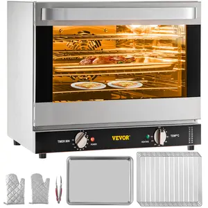 VEVOR Commercial Convection Oven, 66L/60Qt, Half-Size Conventional Oven Countertop, 1800W 4-Tier Toaster with Front Glass Door, Electric Baking Oven with Trays Wire Racks Clip Gloves, 120V, ETL Listed