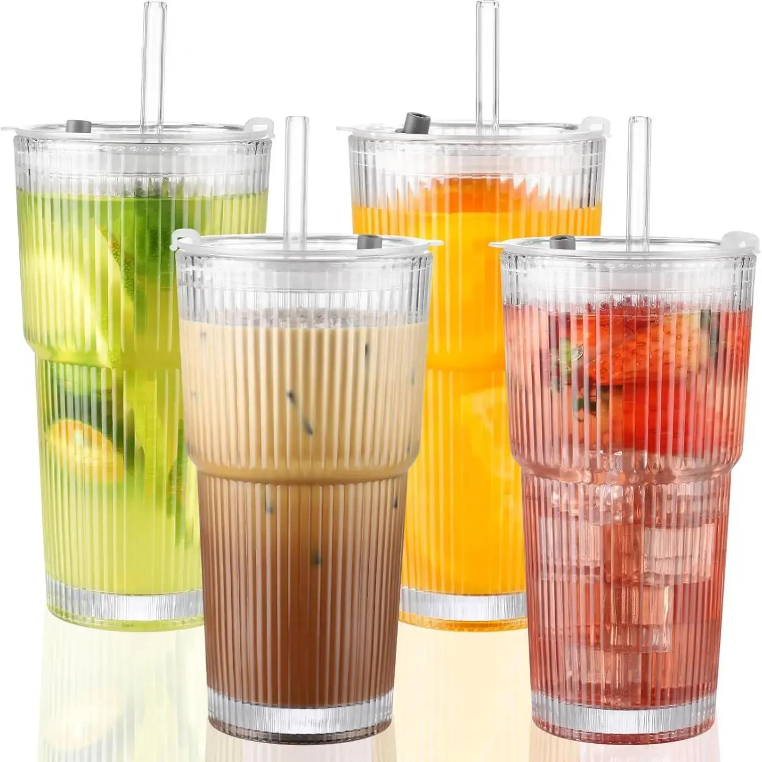 600ml Glass Cup with Straw & Lid - 2-Pack Reusable Drinkware, Leakproof for Home/Office/Outdoor, Perfect for Iceded Coffee & Smoothies Christmas Gift kitchen gadgets