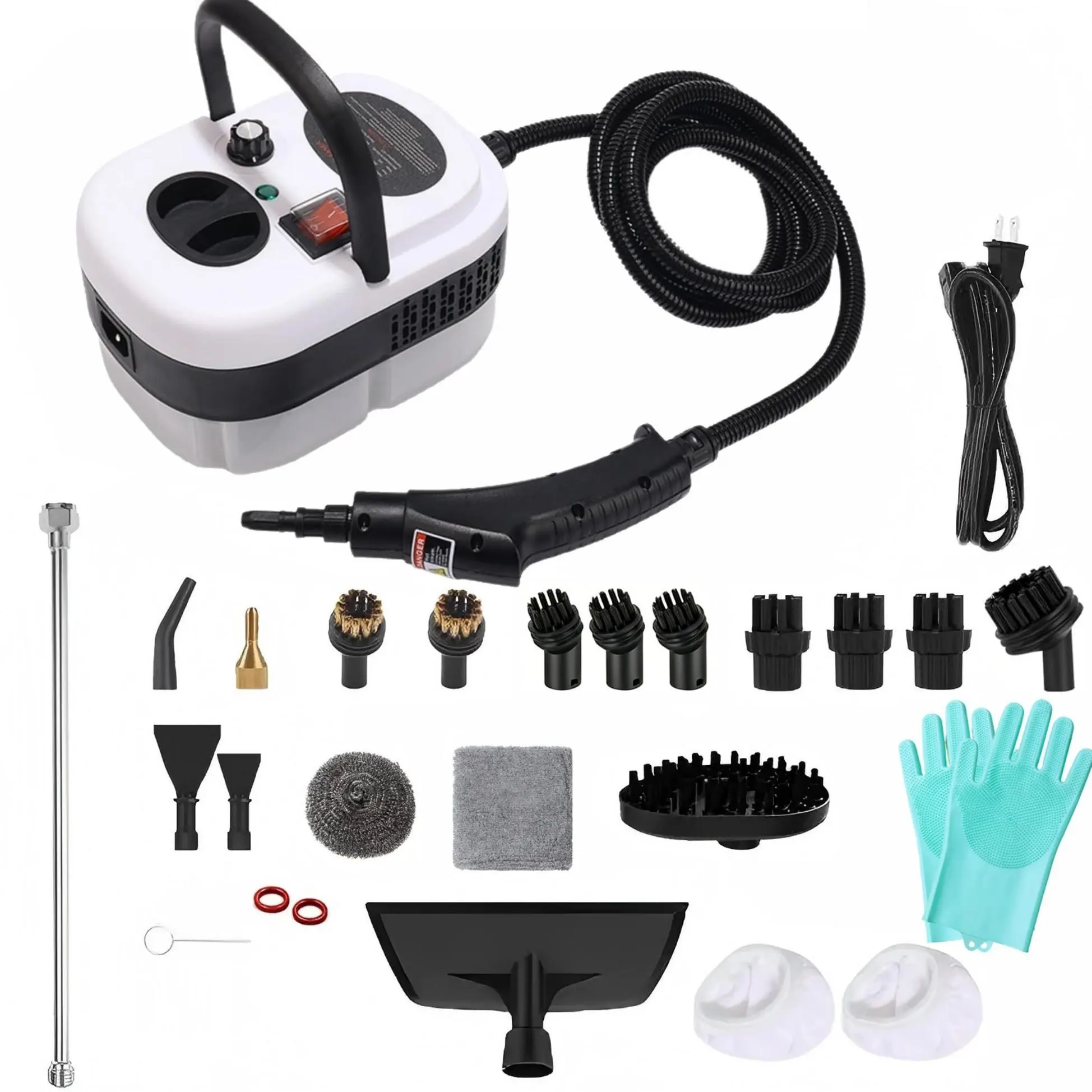 Portable Steam Cleaner for Car Detailing, 2500W, 15s Fast Heat-Up, 6-Level Adjustable, 1200ml Water Tank, 20pcs Accessories, High Temperature Steamer for Car Interior, AC Vent, Seat and Carpet Cleaning (White)