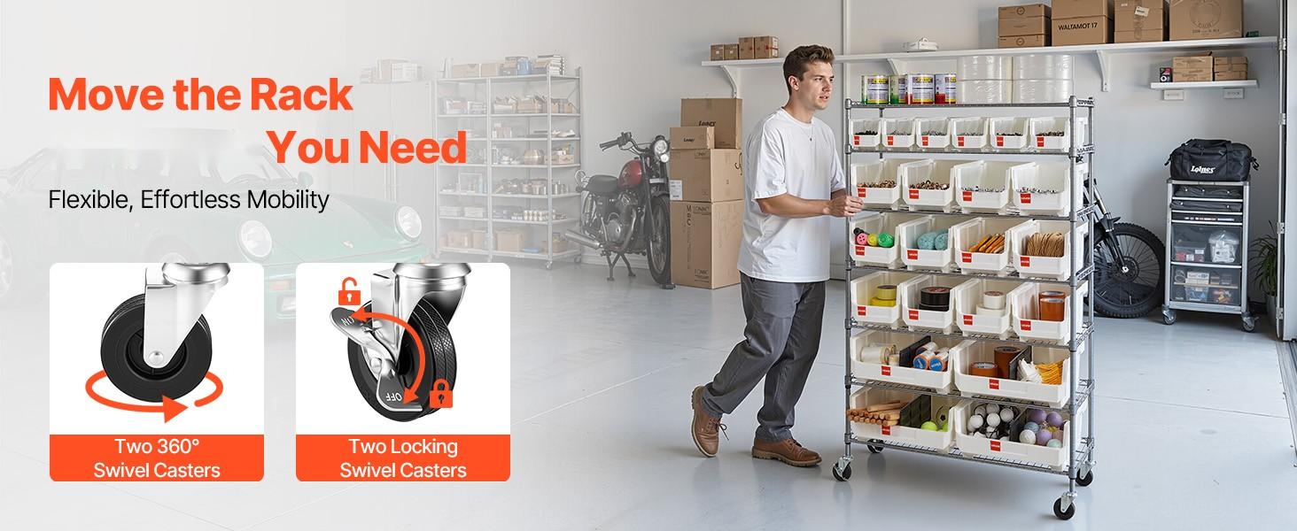 7-Tier Rolling Bin Storage Rack With 22 Organizer Bins, Bin Rack Storage Steel Wire Shelving System On Wheels, Mobile Tool Organizer For Garage, Warehouse, Office, Restaurant, Classroom, Kitchen