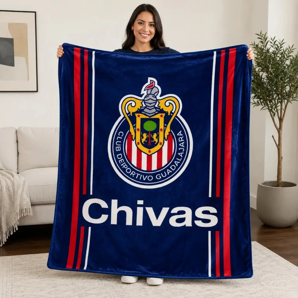 Chivas Guadalajara Soccer Club Throw Blanket - Team Logo Graphic, Soft Cozy Plush, Lightweight Warm Bedding for Bedroom Decor, Football Fan Gifts