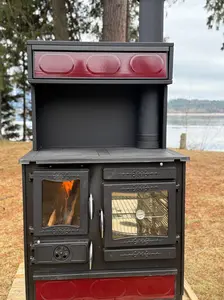 Guliver Burgundy Wood Cookstove with Top Warming Oven