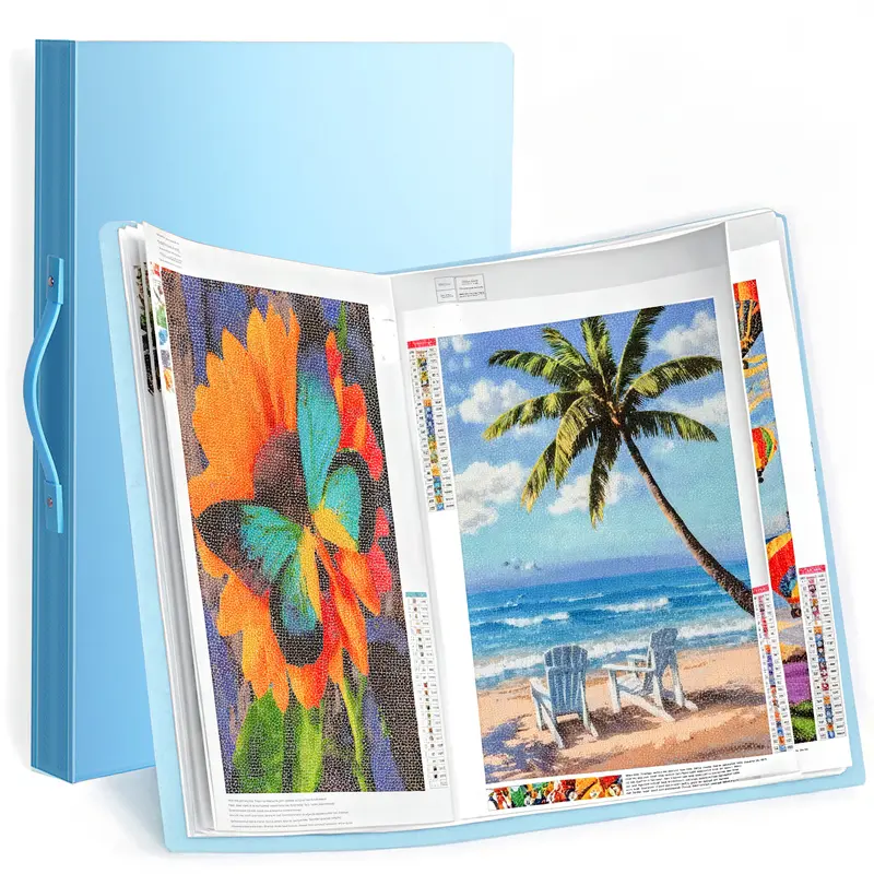 DIY Plastic Diamond Art Painting Storage Album Organizer - Pink/Blue PVC Cover Folder, A3 Storage Book (32.2x43.5cm Side-Opening), 30 Transparent Pockets Art Portfolio, Stores Up to 60 Diamond Paintings for Artwork Display