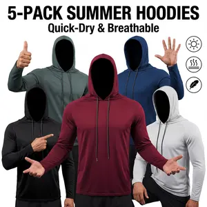 5 Pack Men's Essential Long Sleeve Hoodies Moisture Wicking Activewear Tops for Men