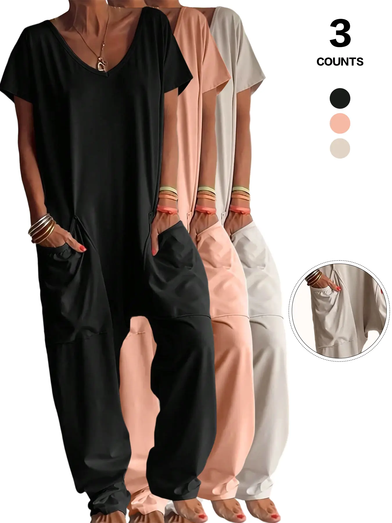 Women's 1 Piece/3 Pieces Workwear Jumpsuit Casual Jumpsuits Casual Comfortable Everyday Home Wear, Casual Comfy Overalls, Fitted Plain Solid Minimalist Basic Style, All Seasons, Outer Wearing Available, Womenswear