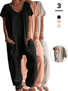 Women's 1 Piece/3 Pieces Workwear Jumpsuit Casual Comfortable Everyday Home Wear, Fitted Plain Solid Style, All Seasons, Outer Wearing Available