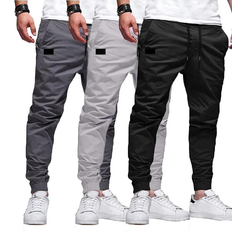 Men’s Casual Athletic Pants Set (1-Piece/2-Piece/3-Piece), Plain Basic Black Long Pants, Mid Waist, Elastic Waistband, Ribbed Cuffs, Lightweight Stretchy 100% Polyester, Panel Details, All Seasons, Sizes S-XXL