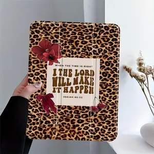 Leopard red cherry pattern, with adjustable stand and pen slot, foldable anti slip TPU protective case, suitable for Samsung, iPad mini, iPad Air, iPad Pro/iPad 10th generation, 11th generation and other series of iPad protective cases