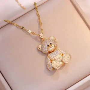 Simple design bear pendant necklace for women, suitable for daily wear, birthday gift, mother's day,