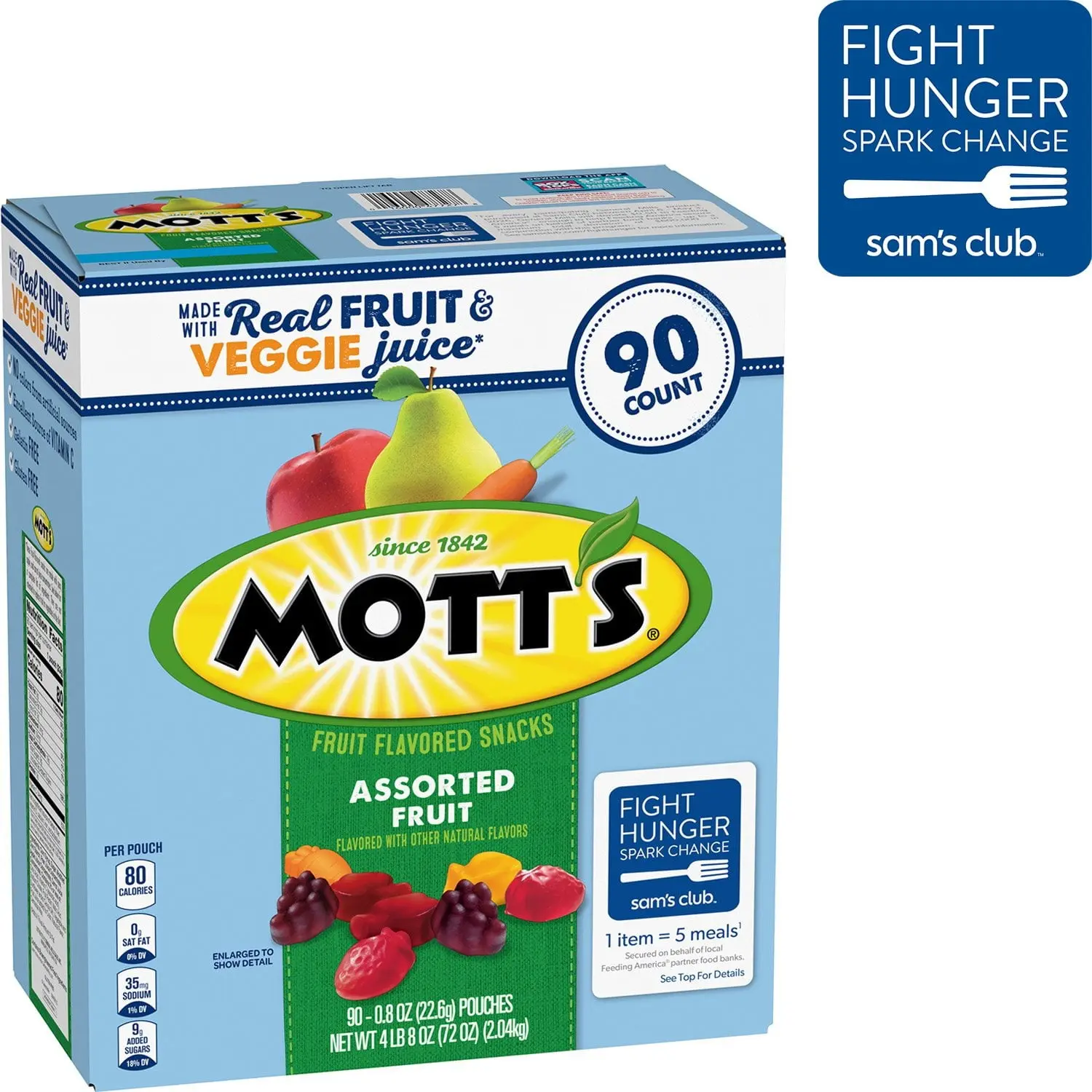 Mott's Assorted Fruit Flavored Snacks 0.8 oz 90 Pack – Real Fruit & Veggie Juice Gummies, Gluten-Free, No Artificial Flavors, 90 Count Family Pack