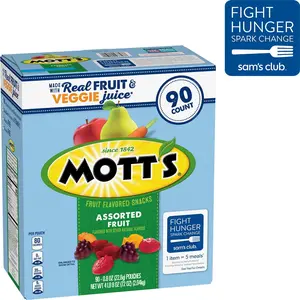 Mott's Assorted Fruit Flavored Snacks 0.8 oz 90 Pack – Real Fruit & Veggie Juice Gummies, Gluten-Free, No Artificial Flavors, 90 Count Family Pack