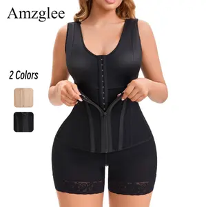 Amzglee Women's Overbust Colombian Shapewear Bra - Tummy Control Full Body Shaper, Butt Lifter, Post Surgery Compression Garment with Zipper, Adjustable Lace Fabric for Everyday Use