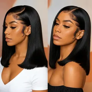 Short Bob Wig Human Hair Straight 13x4 Lace Front Wig Human Hair Bob Wigs for Black Women Glueless 180 Density Black Wig 14 Inch