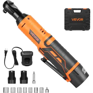 VEVOR 3/8 Cordless Electric Ratchet Wrench Set, 33 Ft - lbs 12V Power Ratchet Tool Kit with 45 - Min Fast Charge, 2 - Pack 2.0Ah Battery, Built - in LED Light, Variable Speed Trigger, 10 SocketsVEVOR Super Brand Day