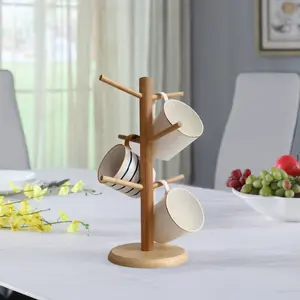 Dorhors Natural Wood Mug Tree – Space-Saving Coffee Cup Holder with Non-Slip Base and Easy Assembly Dorhors