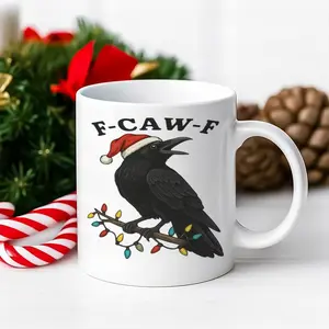 Funny Christmas Chicken Mug Pass the Eggnog F-CAW-F Personalized Holiday Coffee Cup Raven Gothic Humor Ceramic Microwave Safe 11oz