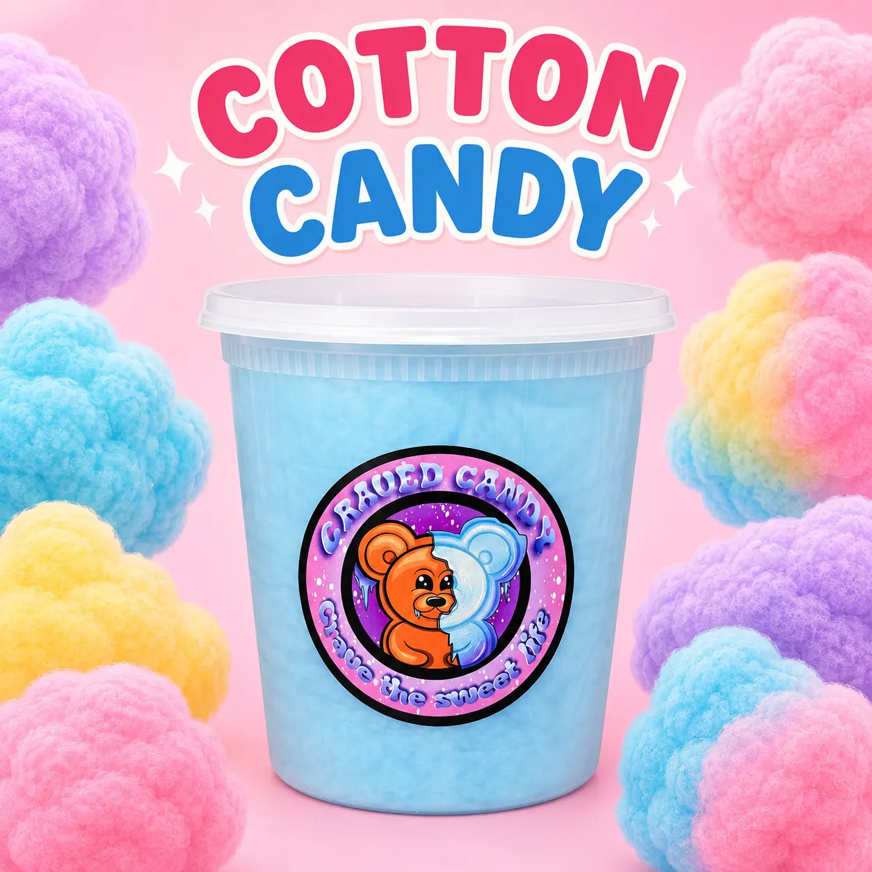 Cotton Candy Fun Flavors - Variety Cotton Candy Mixes - Delicious Fluffy Lightweight Cotton Candy Treat - Strawberry, Blueberry, Apple, Cherry, Pina Colada, Watermelon