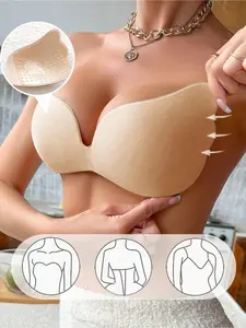 1pc sticky invisible wing bra-suitable for strapless dresses, breathable self-adhesive lifting pads, suitable for women, reusable, Casual, suitable for wedding dresses and dresses, Plunge Padded Bra