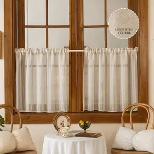1 Piece, American Countryside Style Linen Kitchen Short Curtain, Japanese Striped Window Curtain, Perfect Window Decor for Kitchen, Café, Living Room and Bedroom, Home Decoration Use