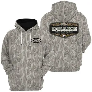 Drake Waterfowl Hoodie – Hunting Logo Camo Patch Graphic Pullover Camo Hoodie 2, Mosy Oakk Bottomland, Vintage 3D , Gift Idea, Gift for Dad or Husband,Perfect For Outdoor Enthusiasts