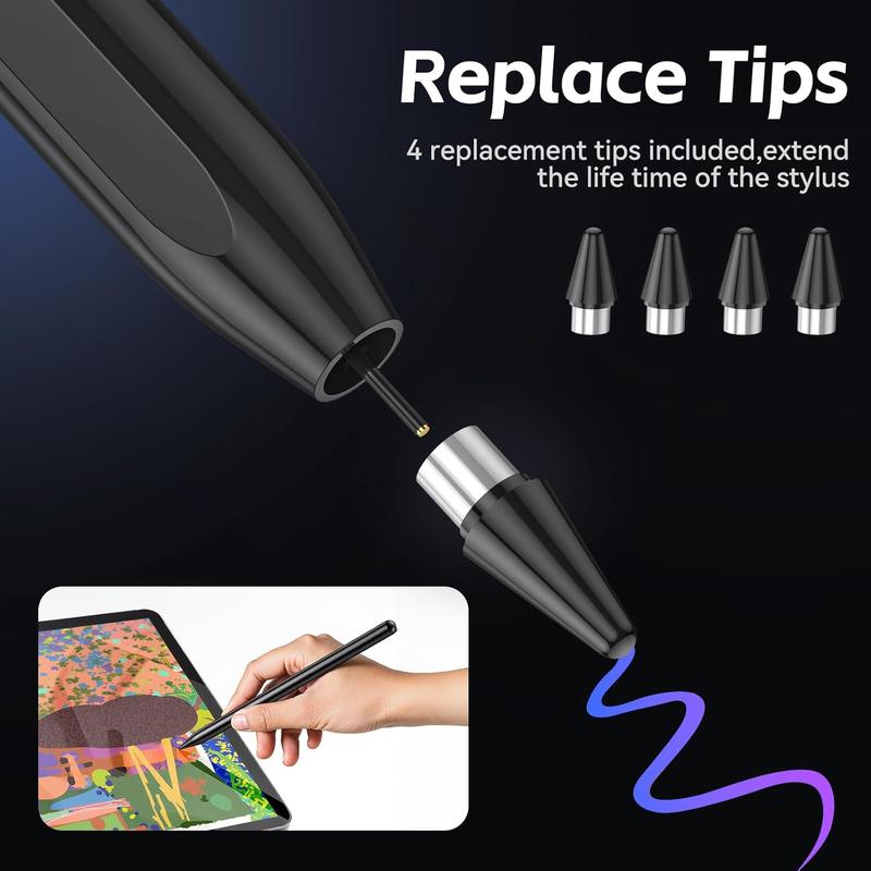 Stylus Pen for Android Touchscreen with 4 POM Tips,   Digital Stylus Pens for ,  Tablet Pen Compatible with /// Writing & Drawing - Black