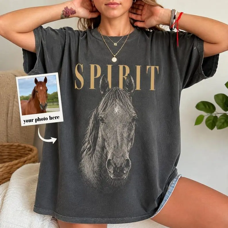 Custom Horse Photo Shirt, Personalized Horse Name Comfort Colors 1717 Equestrian Portrait Tee