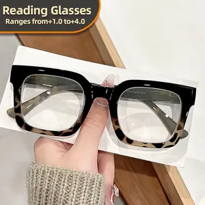 Square Cat Eye Framed Reading Glasses in Colorful Designs, Retro Style +1.0 to +4.0 Magnification, Unisex Trendy Large Frame for Stylish Readers, Leopard Pattern Eyeglasses