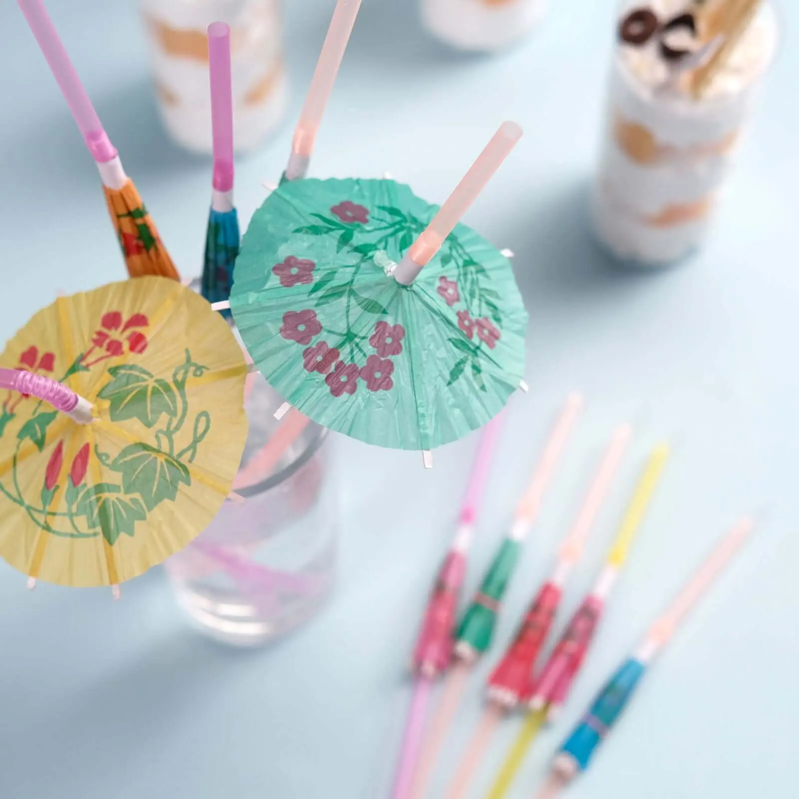 50-Pack Multi-Colored Umbrella Drinking Straws, 10" Disposable Drink Accessories - Fun Utensils for Kitchen, Tropical Parties