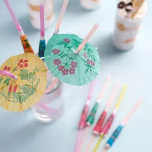 50-Pack Umbrella Drinking Straws Multi-Colored - Fun Disposable Straws for Tropical Parties 10"