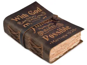Leather Bible Journal 7x5 Vintage Prayer Diary with 200 GSM Deckle Edge Watercolor Paper Antique Embossed Christian Writing Notebook Journaling for Men Women