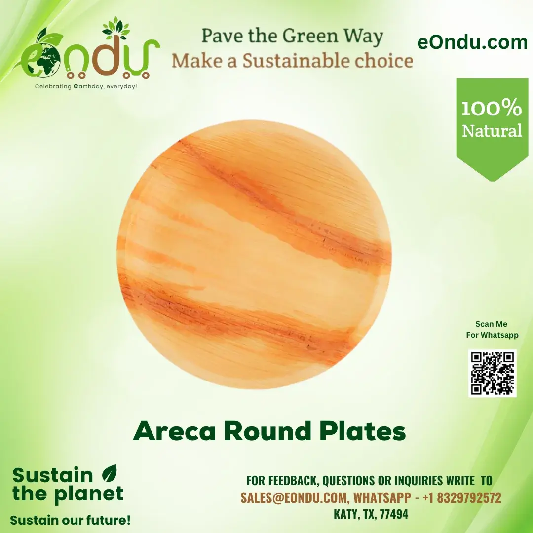 Areca Round Palm Leaf Disposable Plates - Sturdy, Biodegradable, Eco-Friendly Non-Plastic Compost Dinnerware, Oven-Safe for Home, Wedding Events
