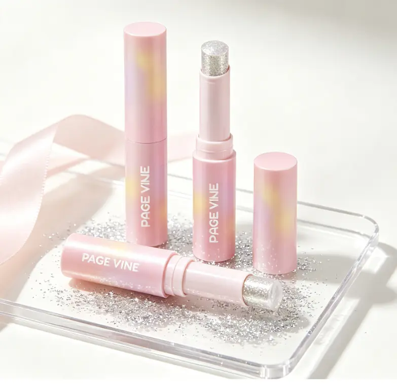 PAGE VINE Rosy Gem Glitter Lipstick - Cosmetic with Bling Effect, Rosy Hue, Glam Style & Radiant Glossy Finish for Glossy Lips, Makeup Transformation, Sparkly Makeup, Beauty Products, Glowing Makeup,backtoschool