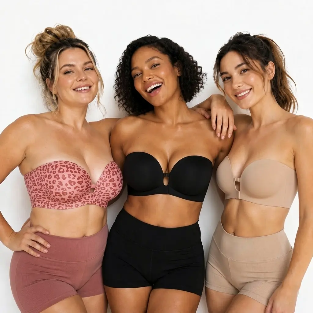 No-Slip Front Closure Push-Up Strapless Bra, 7 Ways to Wear, Seamless Full Support Tube Bra for Summer Dresses & Off-Shoulder Tops