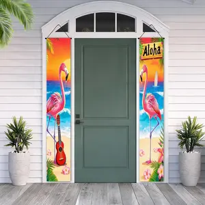 2D flat banner, Hello Summer Porch Banner 2PCS 71 x 12 inches Welcome Flamingo Aloha Beach Guitar Sunset Porch Banner Sign Spring Hanging Pool Party Door Banners Hawaii...