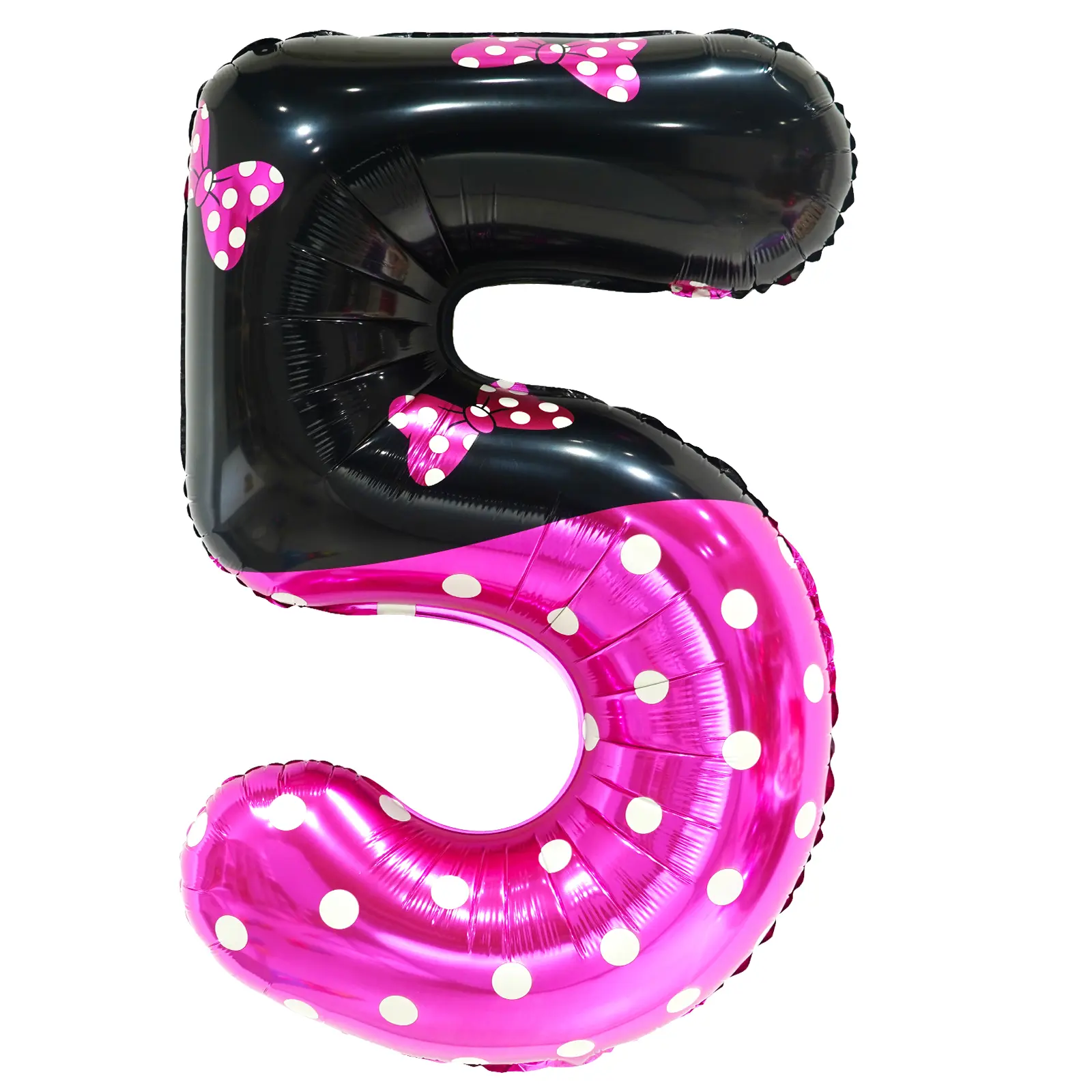 40-Inch Print Pink Cartoon Mouse Number 5 Balloons with Bow Pattern (Style 1) - Giant Balloons for 5th Anniversary, Birthday Party Decor Supplies, Cartoon Sticker Balloons