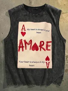 Men's Round Neck Vest, Sleeveless Love Graphic Print, Slim Fit, Outdoor Vacation Travel Party, Comfortable Casual Fashion, All Seasons