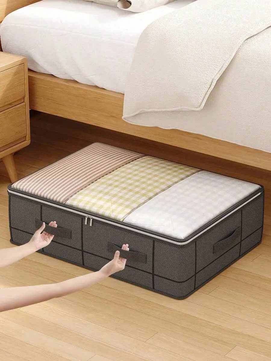 1PC Drawer-Type Under Bed Storage Bag - Thick Non-Woven Fabric, Dustproof, Moisture-Proof, Zippered, Foldable Home Organizer for Clothes, Quilts, Pillows - Dormitory & Moving Packing Solution