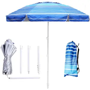 shore beach umbrella Beach 6.5ft Beach Umbrella - Heavy Duty Wind Resistant UV 50+ Portable Sun Shade with Sand Anchor & Carry Bag, Outdoor Folding Umbrella for Beach, Pool, Patio, Garden (Blue Stripe)