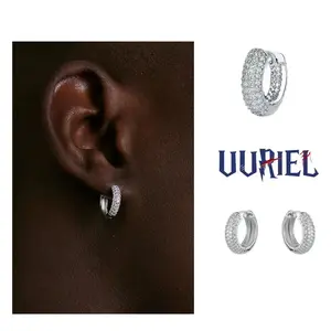 UUJ Bubble Zirconia Round Hip Hop Earrings for Men Women Thick Studs Flat Pierced Jewelry