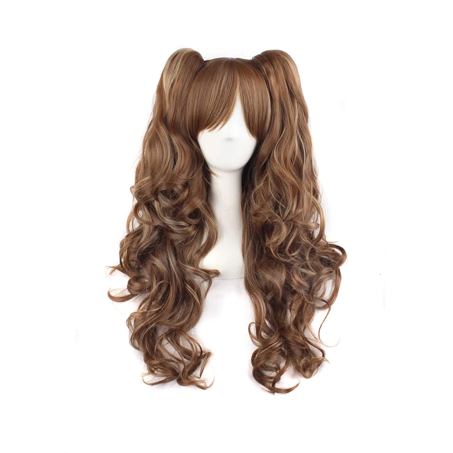 Synthetic Curly Hair Glueless Ponytail Wig Set, Multi-Color Lolita Long Curly Clip-In Ponytail, High Temp Fibre, Adjustable Fit (Brown/Khaki), Ponytail Set