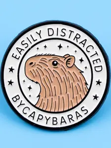 Easily Distracted By Capybaras Adorable Cartoon Animal Brooch Cute Design, Fun English Language Badge, Stylish Clothing Accessory Metal Pin