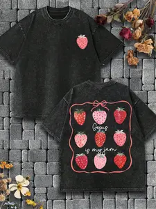 Washed Christian T-Shirt, Jesus Is My Jam, Religious Belief T-Shirt Combines The Cute Elements Of Religious Belief (Jesus) And Strawberry Jam (Jam) To Convey A Warm And Faithful Atmosphere.....Classic Regular S