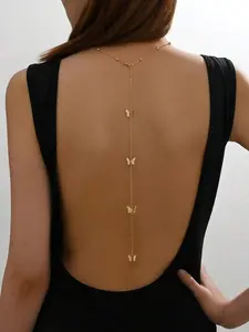 Women's Elegant Butterfly Design Body Chain, Fashion Jewelry for Party, Daily Clothing Decor, Trendy All-match & Exquisite Jewelry for Birthday Gift, Accessories, Clavicle Chain Jewelry, Vintage Body Jewelry, Body Jewellery, Chic Body Jewelry