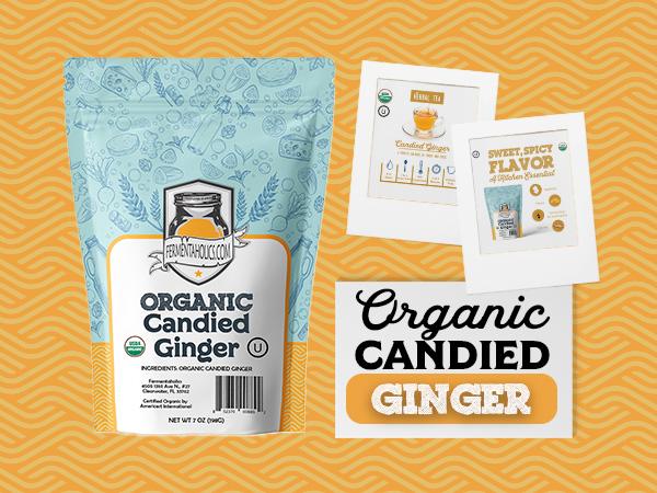 Fermentaholics USDA Certified Organic Candied Ginger, 7 oz – For Snacking, Baking, Cocktails, Drinks, and Fermentation - Great for Secondary Fermentation & Kombucha Flavoring